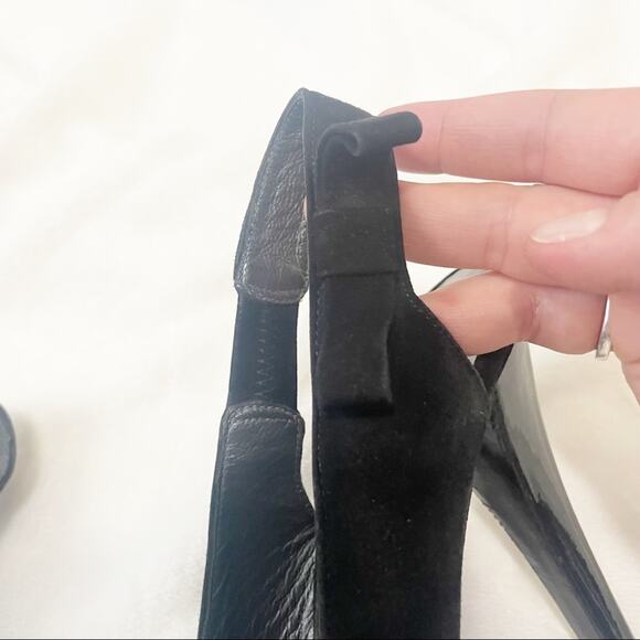Stuart Weitzman black suede peep toe pumps high heels bow size 9.5 - Picture 3 of 9